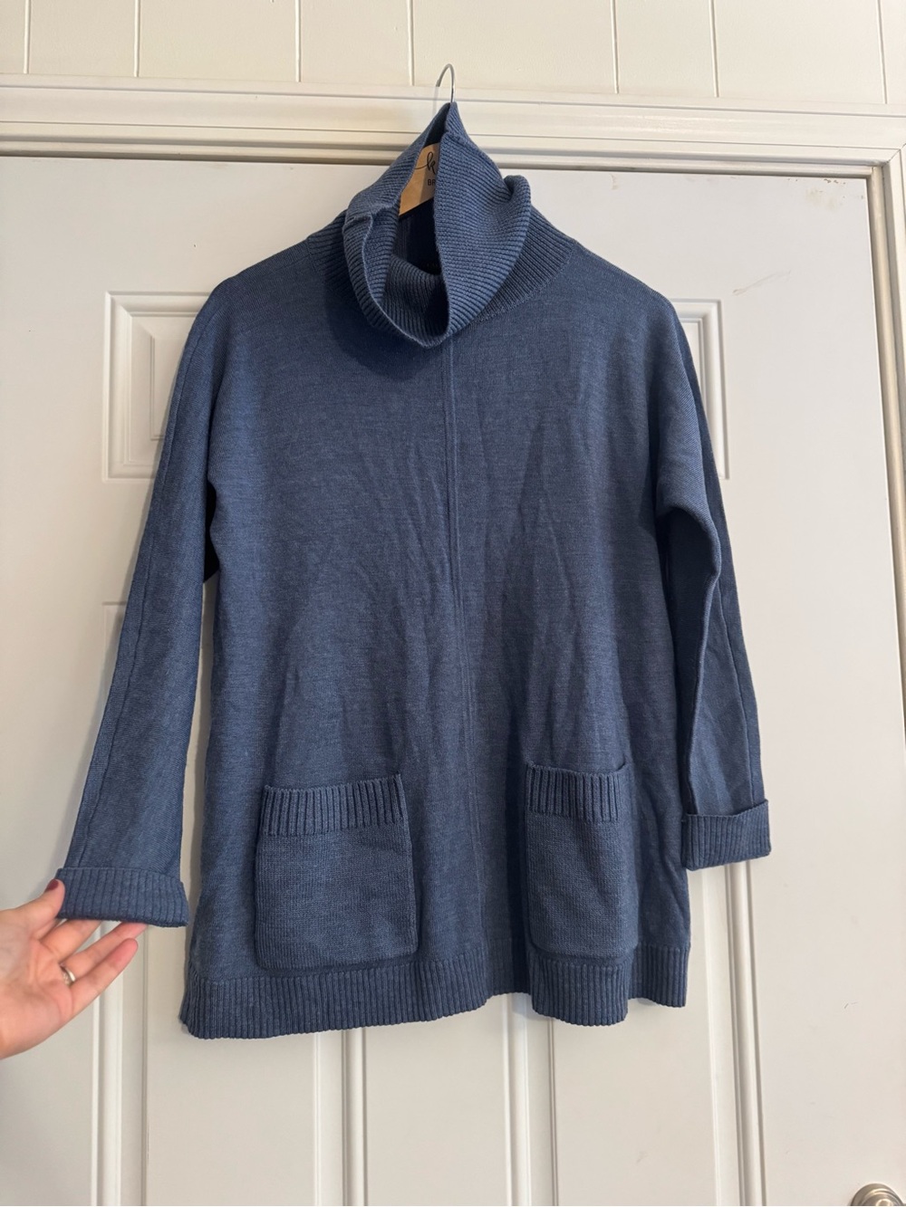 Talbots Denim Blue Cowl Neck Sweater with Pockets